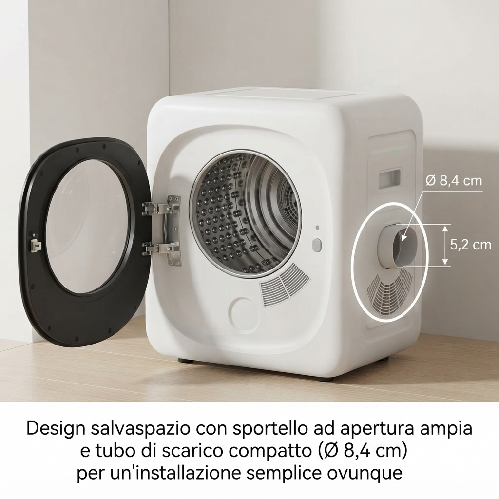 Asciugatrice Compatta 4 Kg con Display LED - 5 Modalità di Asciugatura e Sensore Intelligente