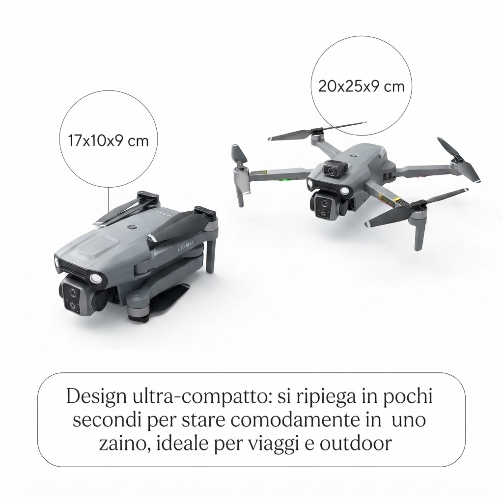 Drone K19 Max con GPS, Doppia Fotocamera e Ritorno Automatico – Pieghevole con 2 Batterie e Radiocomando Schermo 4.5”