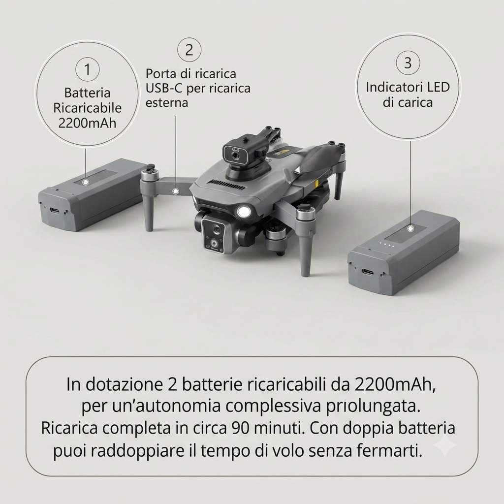 Drone K19 Max con GPS, Doppia Fotocamera e Ritorno Automatico – Pieghevole con 2 Batterie e Radiocomando Schermo 4.5”