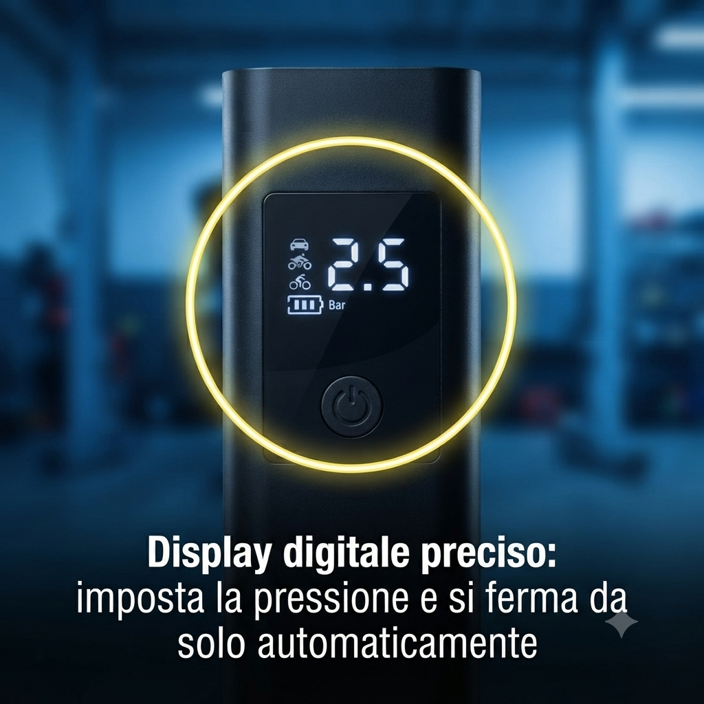 Compressore Portatile per Auto con Display Digitale – Gonfiatore Rapido Wireless con Kit Accessori Incluso