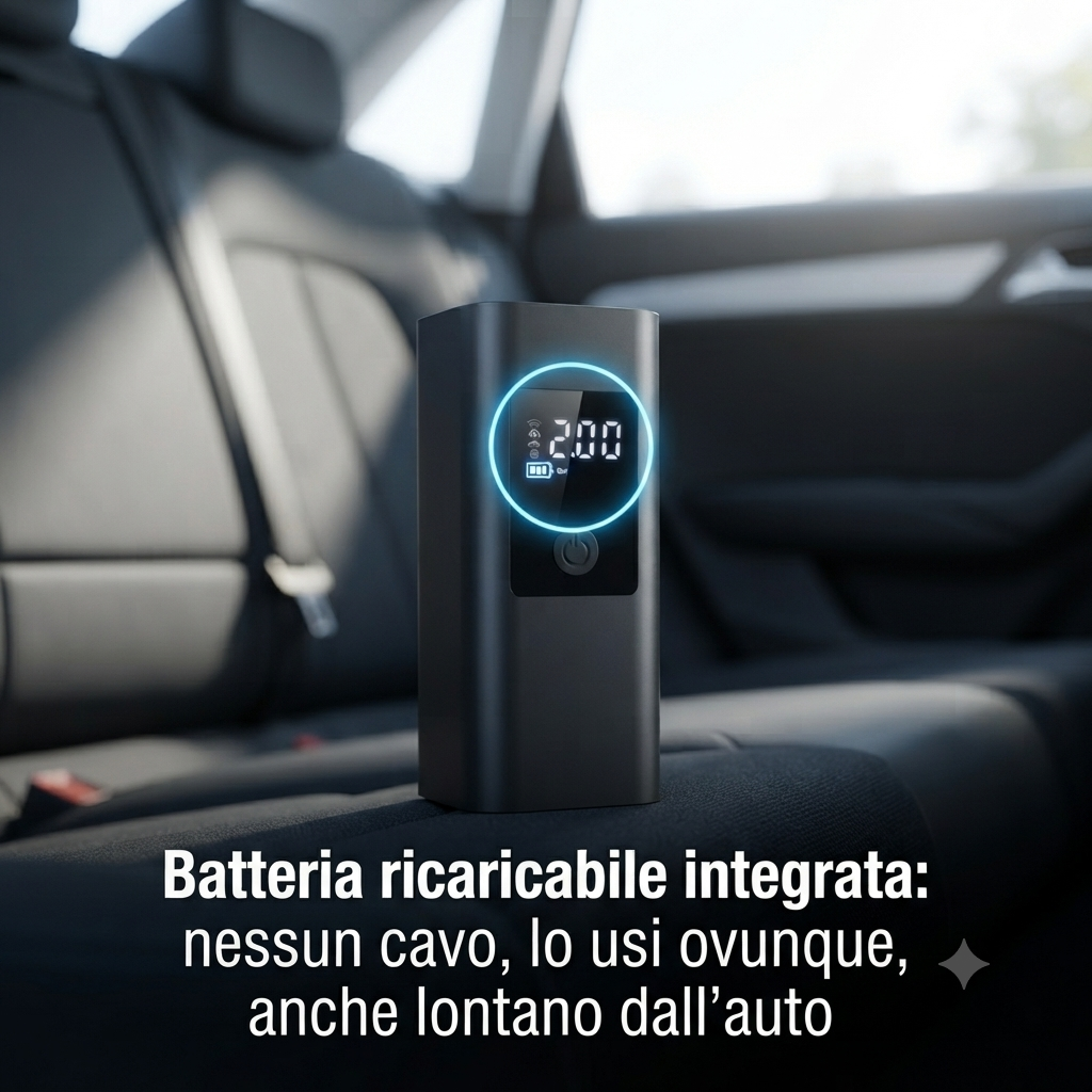 Compressore Portatile per Auto con Display Digitale – Gonfiatore Rapido Wireless con Kit Accessori Incluso