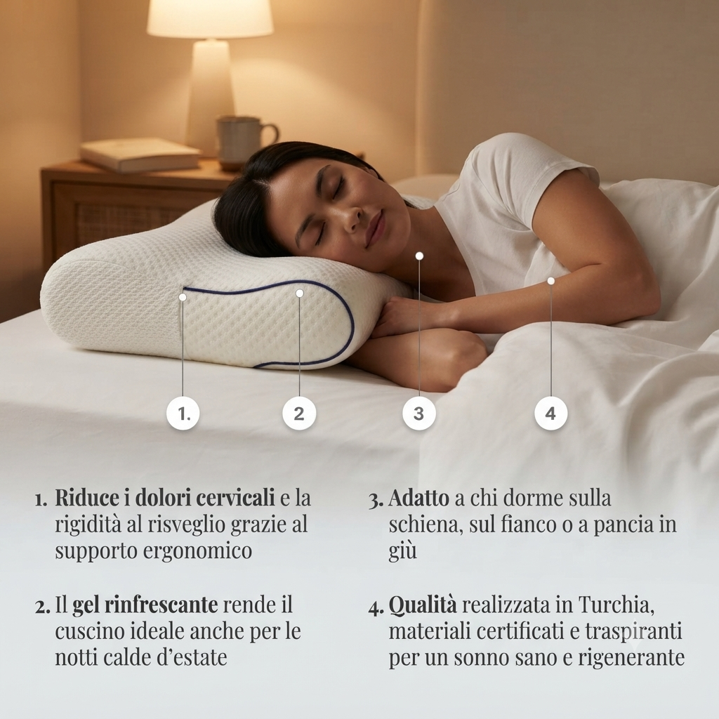 Cuscino Memory Foam Ergonomico con Gel Rinfrescante - Supporto Cervicale Anti Torcicollo