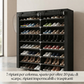 Scarpiera Armadio 7 Ripiani Doppia Colonna in Tessuto - Salvaspazio Impermeabile per Scarpe, Nero/Grigio