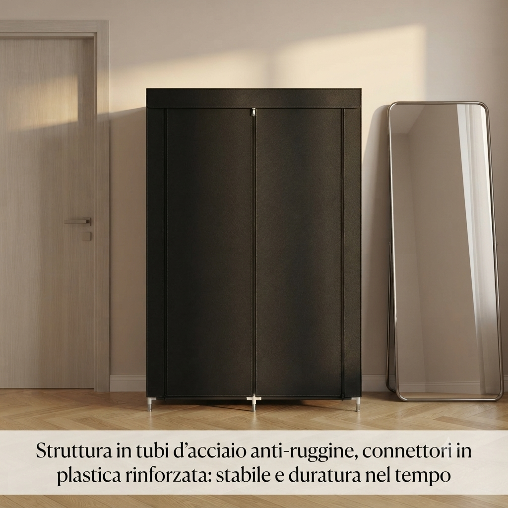 Scarpiera Armadio 7 Ripiani Doppia Colonna in Tessuto - Salvaspazio Impermeabile per Scarpe, Nero/Grigio