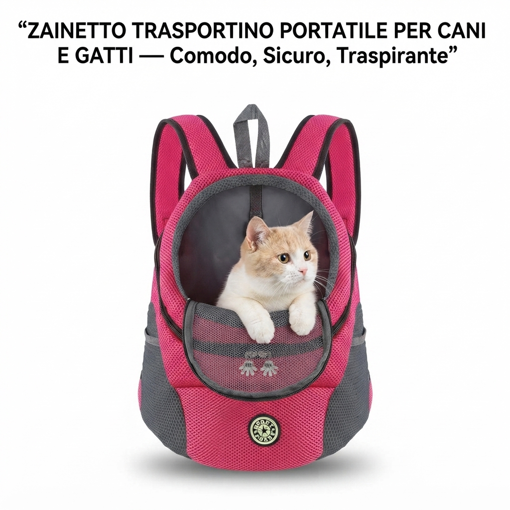 Zaino Porta Cane – Trasportino per Cani di Piccola e Media Taglia, Traspirante e Regolabile con Strisce Riflettenti di Sicurezza