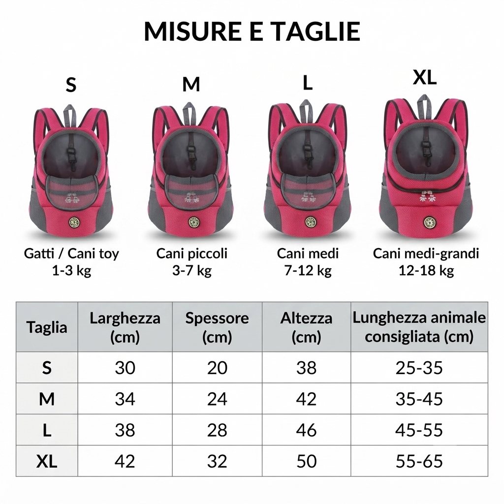Zaino Porta Cane – Trasportino per Cani di Piccola e Media Taglia, Traspirante e Regolabile con Strisce Riflettenti di Sicurezza