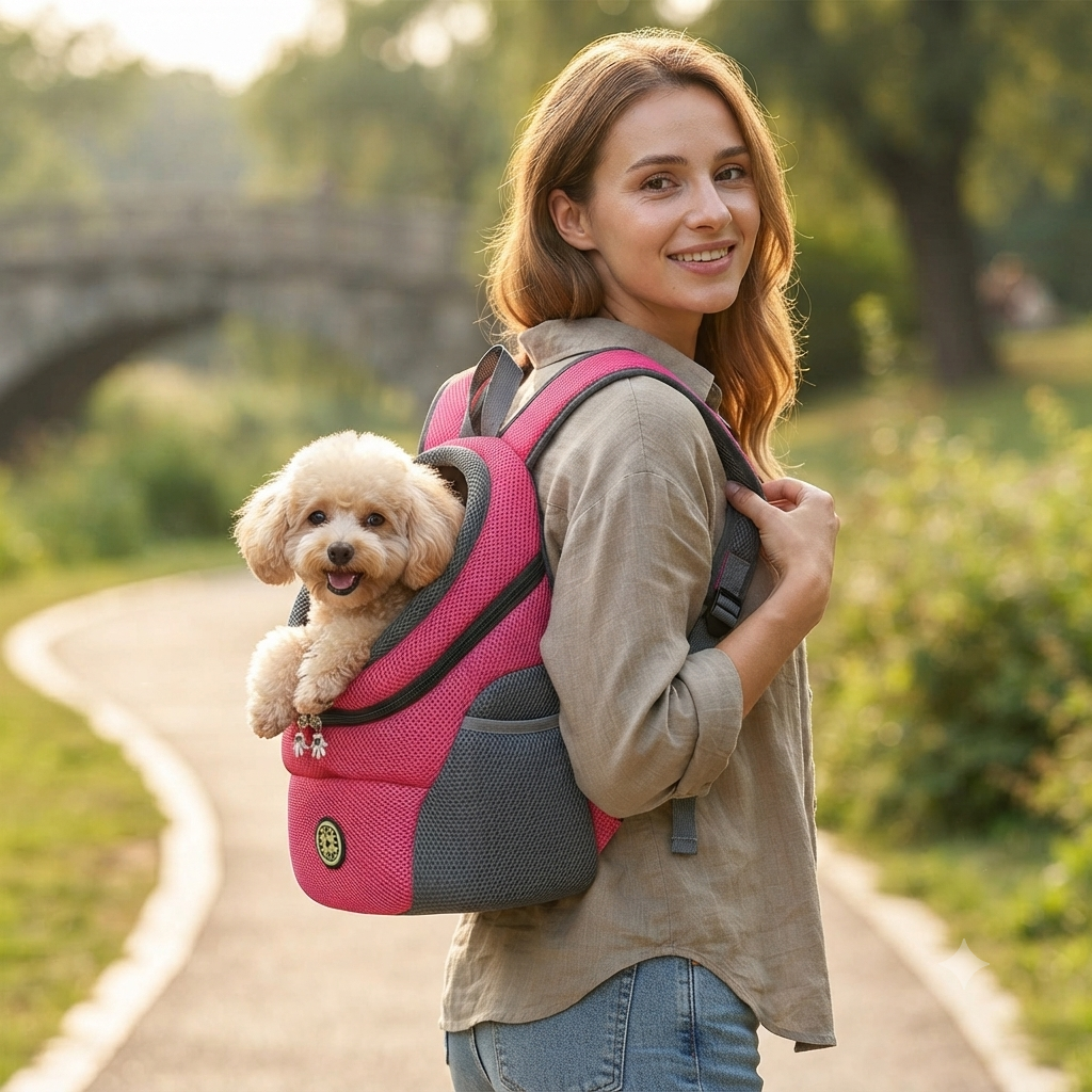 Zaino Porta Cane – Trasportino per Cani di Piccola e Media Taglia, Traspirante e Regolabile con Strisce Riflettenti di Sicurezza
