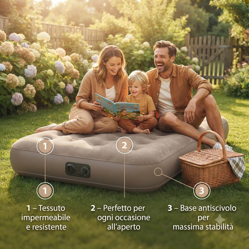 Materasso Gonfiabile Autogonfiante 190x100x25 cm - Pompa Elettrica Integrata gonfia e sgonfia in 5 minuti