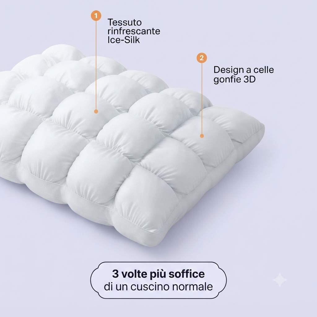 Cuscino Nuvola Ultra Soffice Ice-Silk – Doppio Strato Antipressione, Traspirante e Lavabile in Lavatrice