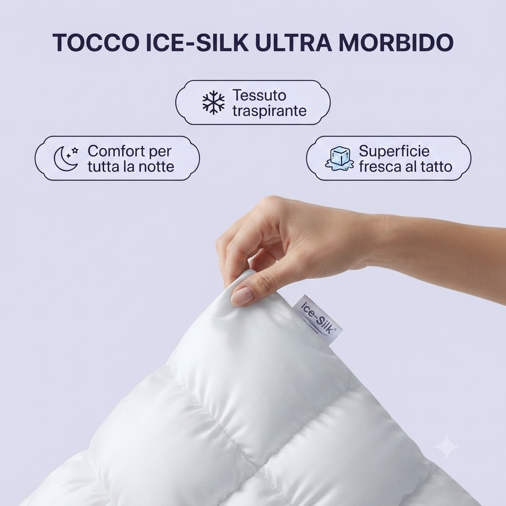Cuscino Nuvola Ultra Soffice Ice-Silk – Doppio Strato Antipressione, Traspirante e Lavabile in Lavatrice