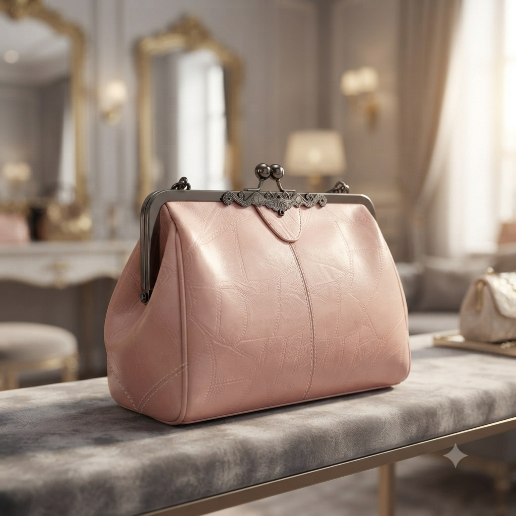 Borsa a Mano Donna Vintage in Pelle con Chiusura Clic-Clac – Borsa Tracolla Elegante Effetto Trapuntato