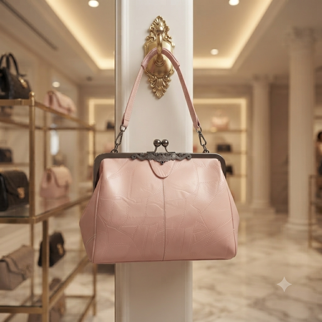 Borsa a Mano Donna Vintage in Pelle con Chiusura Clic-Clac – Borsa Tracolla Elegante Effetto Trapuntato