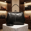 Borsa a Mano Donna Vintage in Pelle con Chiusura Clic-Clac – Borsa Tracolla Elegante Effetto Trapuntato