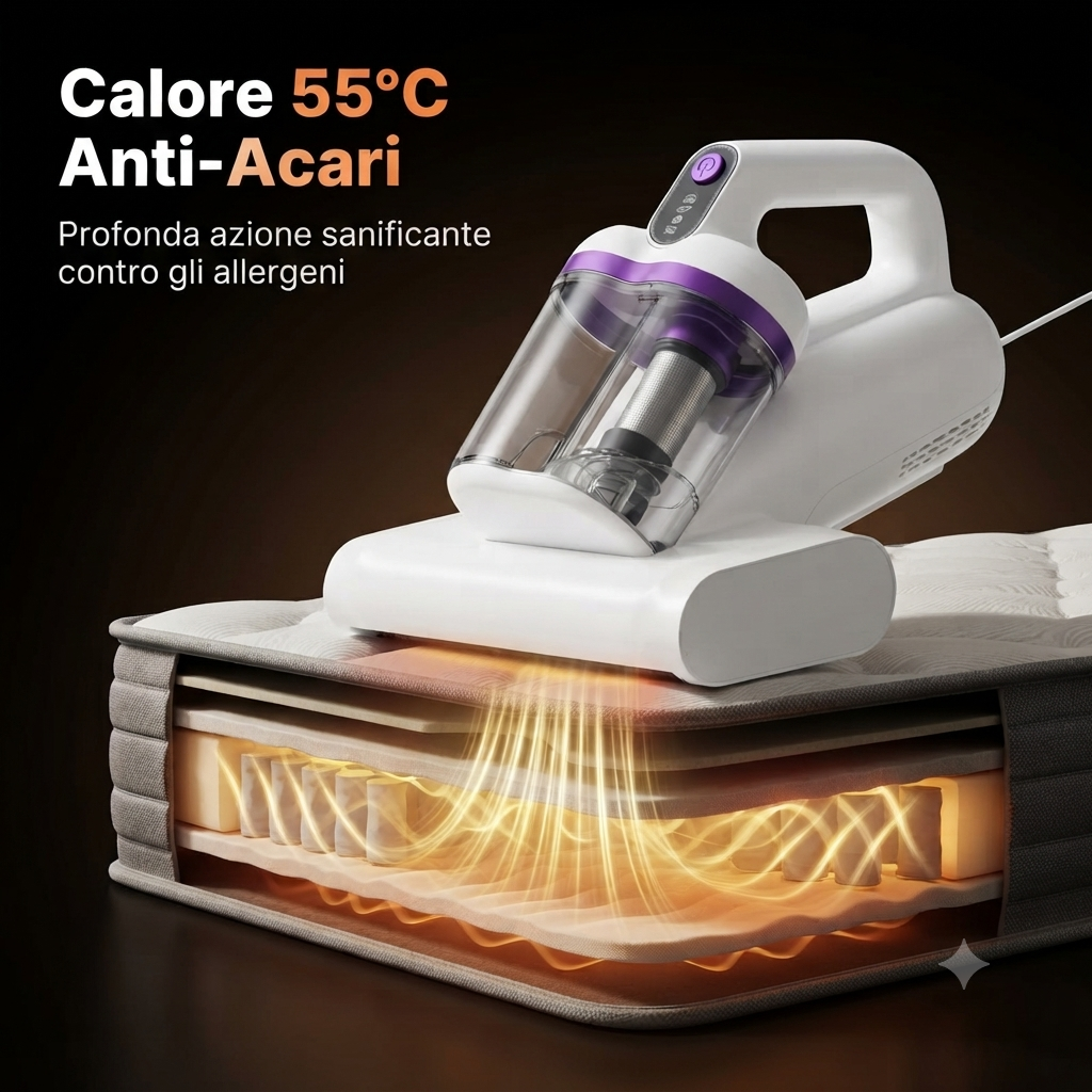 Battitappeto Anti Acari 55°C – Aspirapolvere Igienizzante per Materasso, Divano e Tappeti