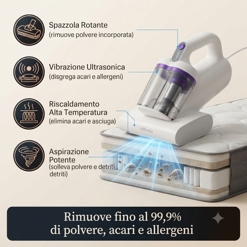 Battitappeto Anti Acari 55°C – Aspirapolvere Igienizzante per Materasso, Divano e Tappeti