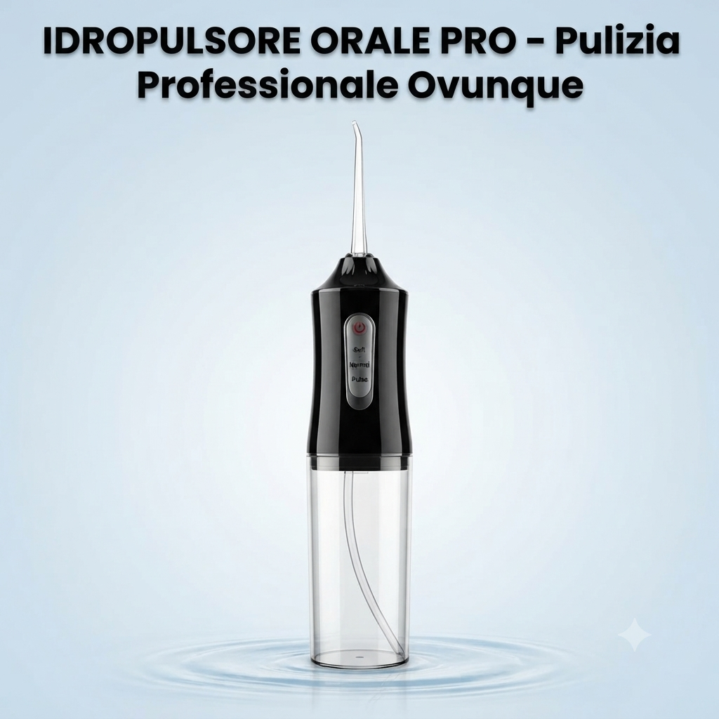 Idropulsore Orale Portatile Wireless – 4 Ugelli, 3 Modalità, Ricarica USB, Serbatoio 230ml