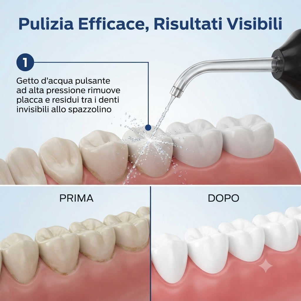 Idropulsore Orale Portatile Wireless – 4 Ugelli, 3 Modalità, Ricarica USB, Serbatoio 230ml