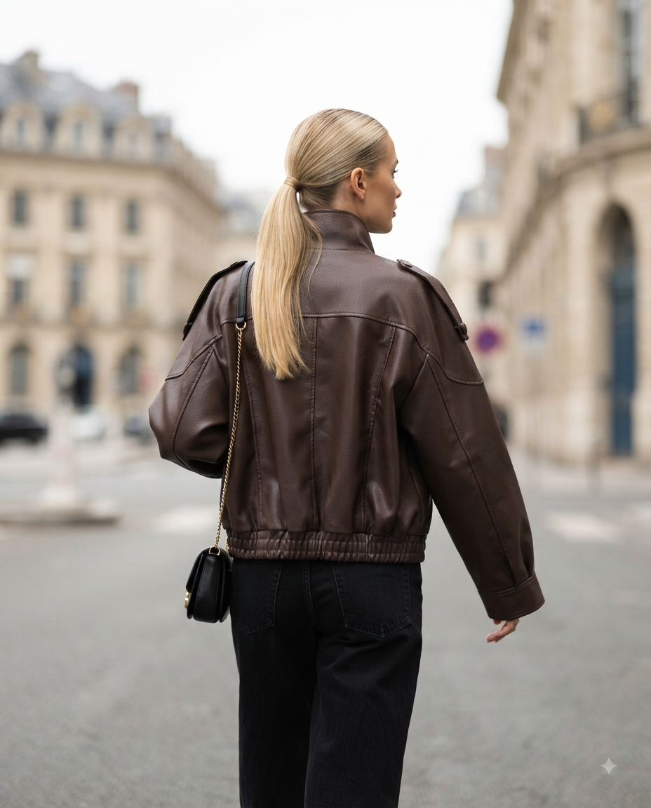 Blouson femme en similicuir avec col officier – Mode et style