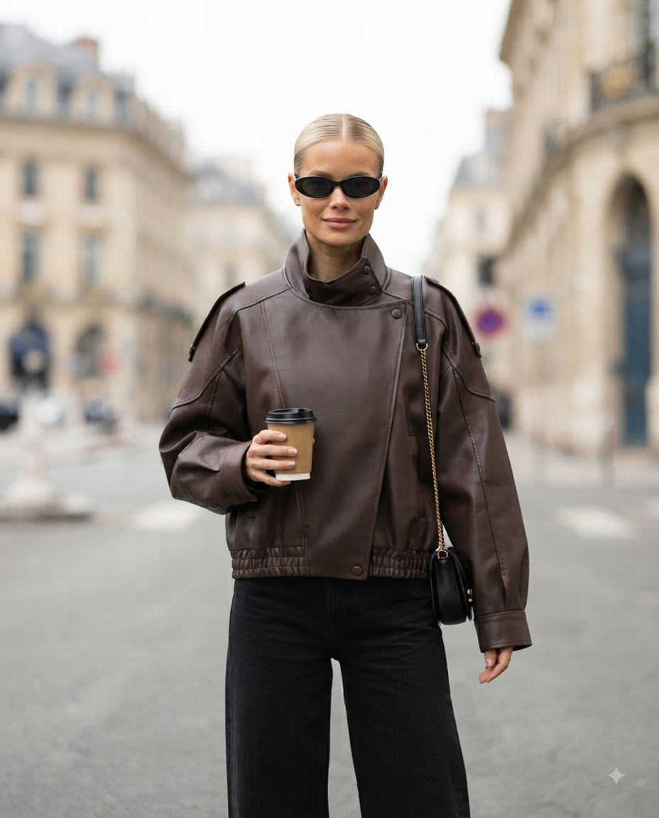 Giacca donna in ecopelle con colletto alla coreana – Moda e stile