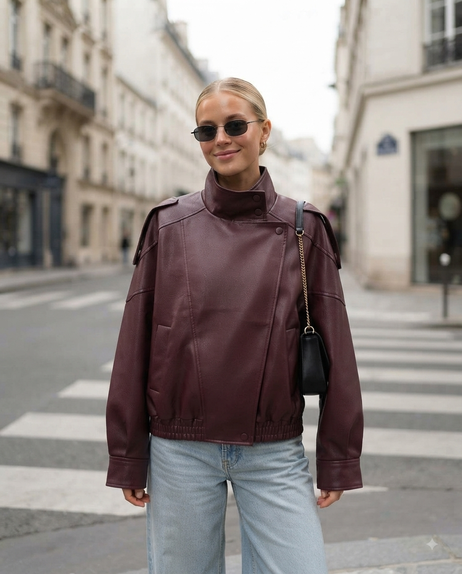 Giacca donna in ecopelle con colletto alla coreana – Moda e stile