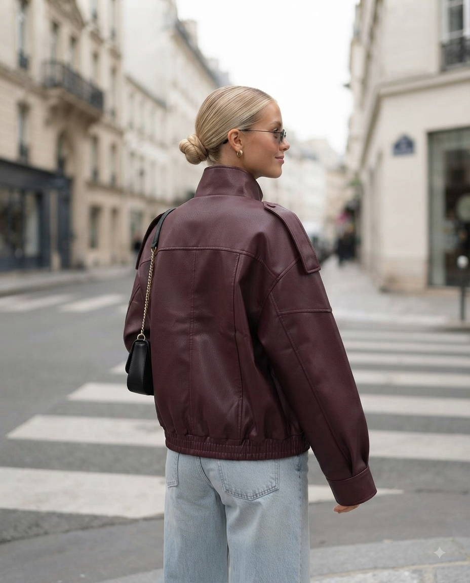 Blouson femme en similicuir avec col officier – Mode et style