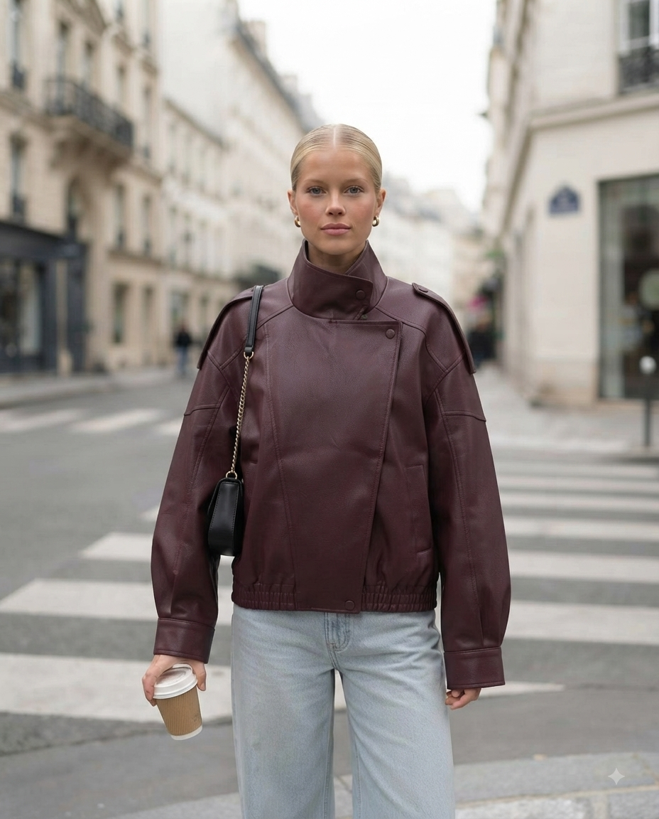 Giacca donna in ecopelle con colletto alla coreana – Moda e stile