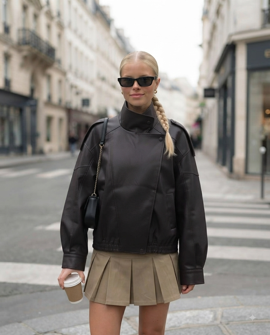 Blouson femme en similicuir avec col officier – Mode et style
