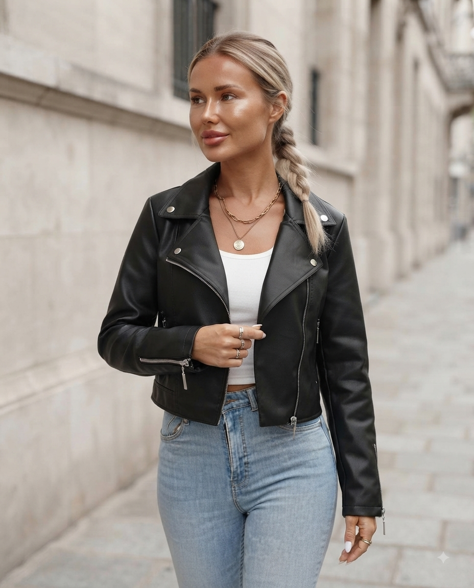 Hochwertige schwarze Lederjacke – Luxus und Stil