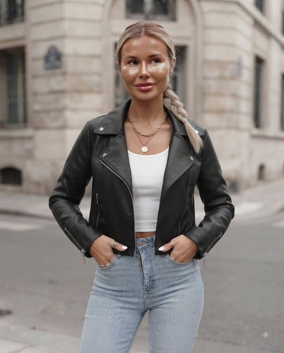 Hochwertige schwarze Lederjacke – Luxus und Stil