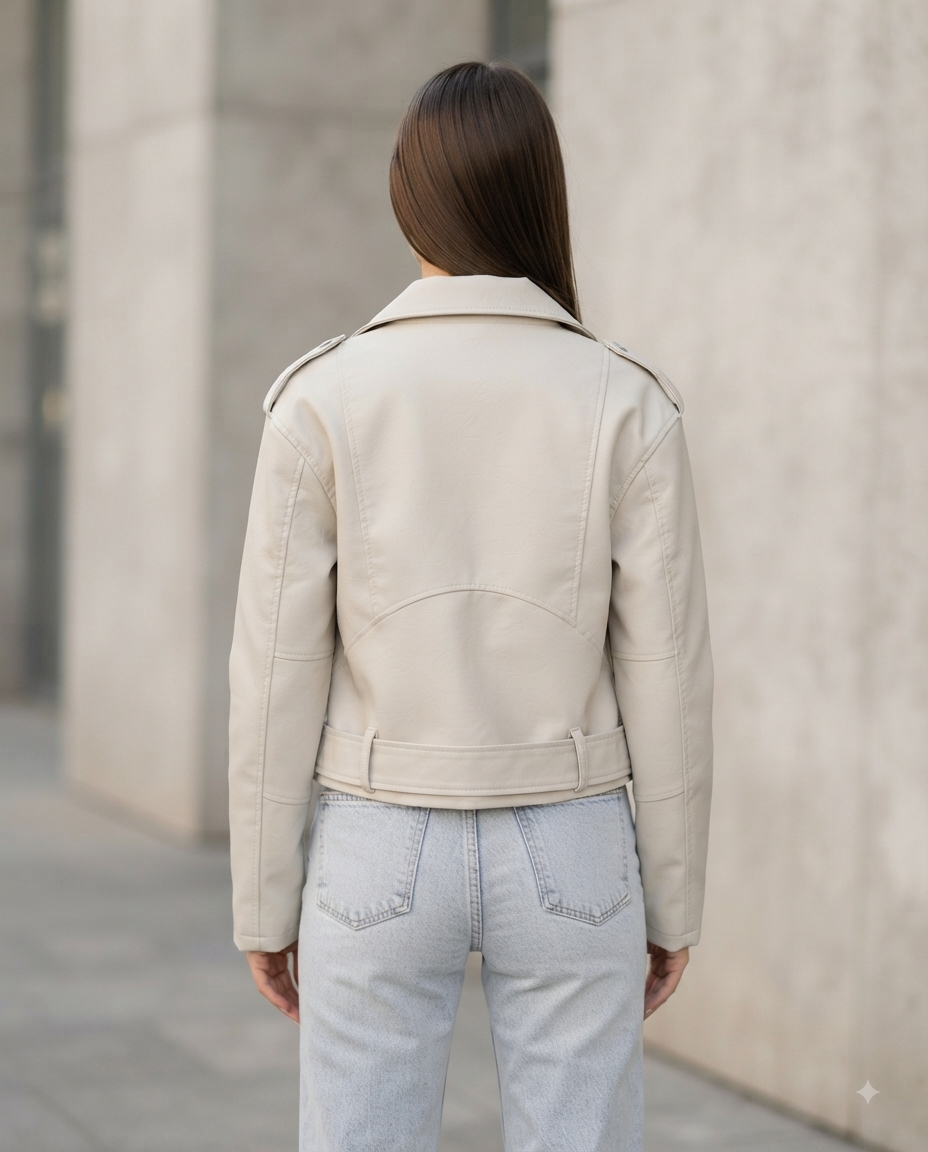 Veste motard femme en similicuir avec col à revers, collection printemps