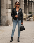 Damen-Kunstlederjacke im Punk-Biker-Stil