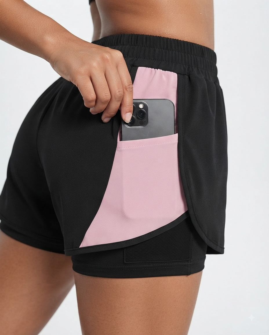 Pantaloncini sportivi  da donna con colore a contrasto e tasche