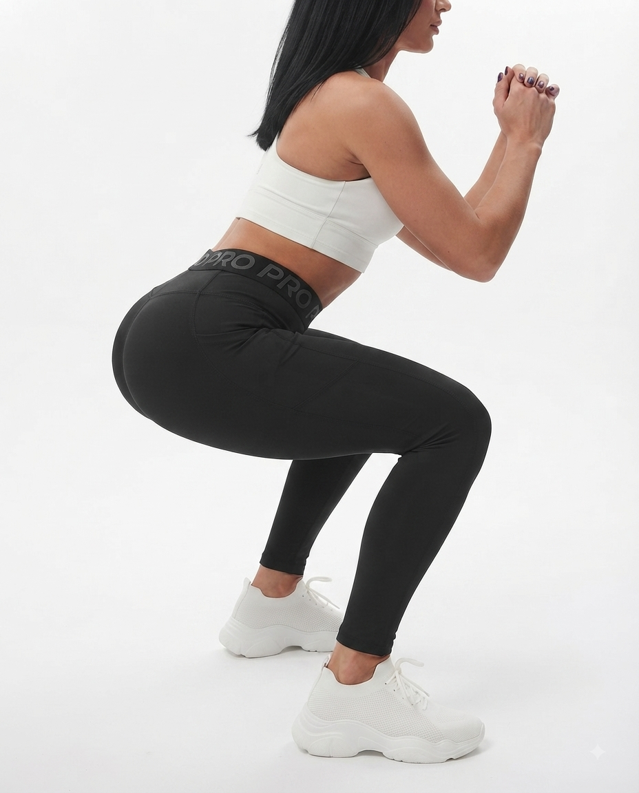 Legging de sport taille haute pour femme avec inscription à la taille, effet push-up et poches latérales