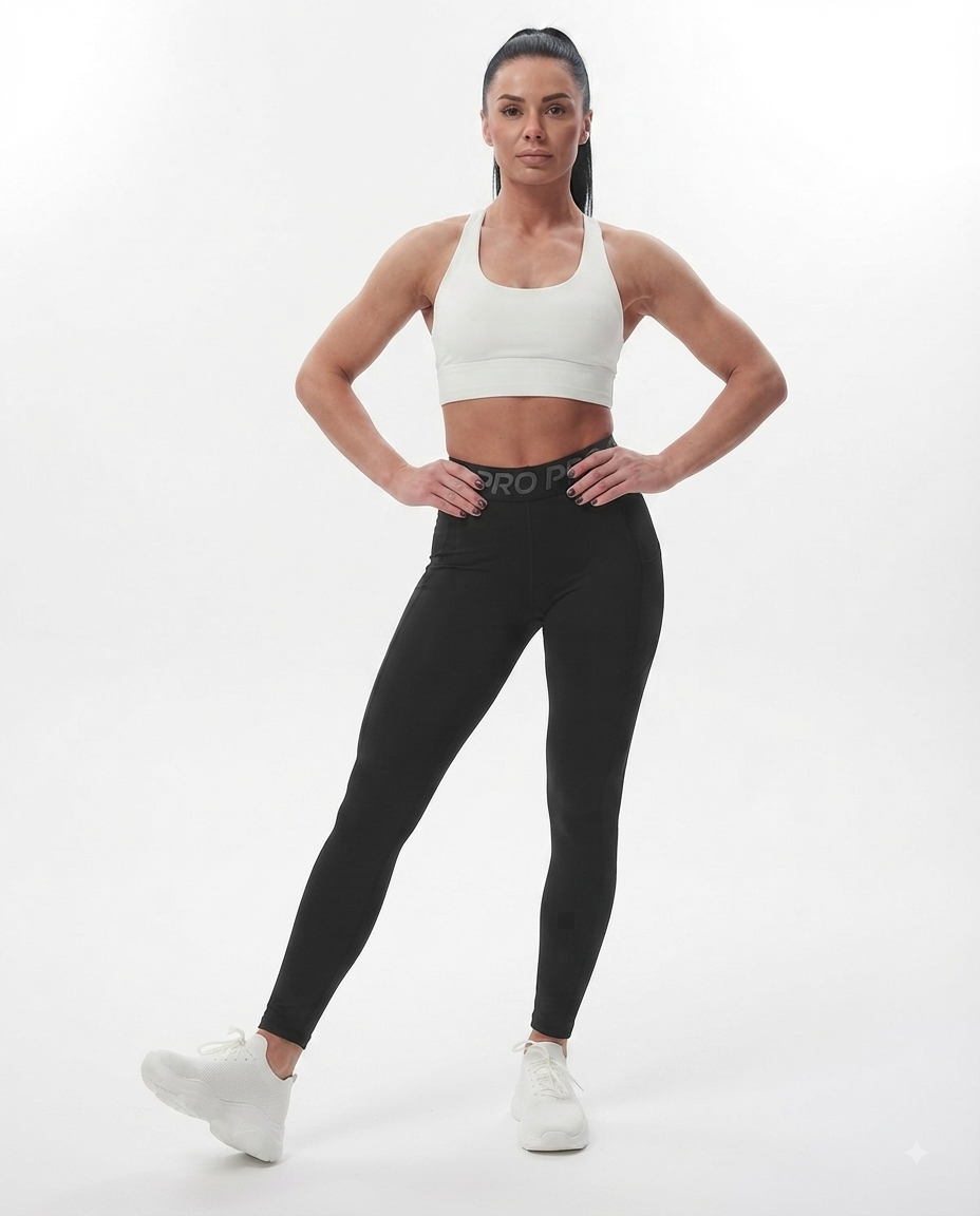 Legging de sport taille haute pour femme avec inscription à la taille, effet push-up et poches latérales