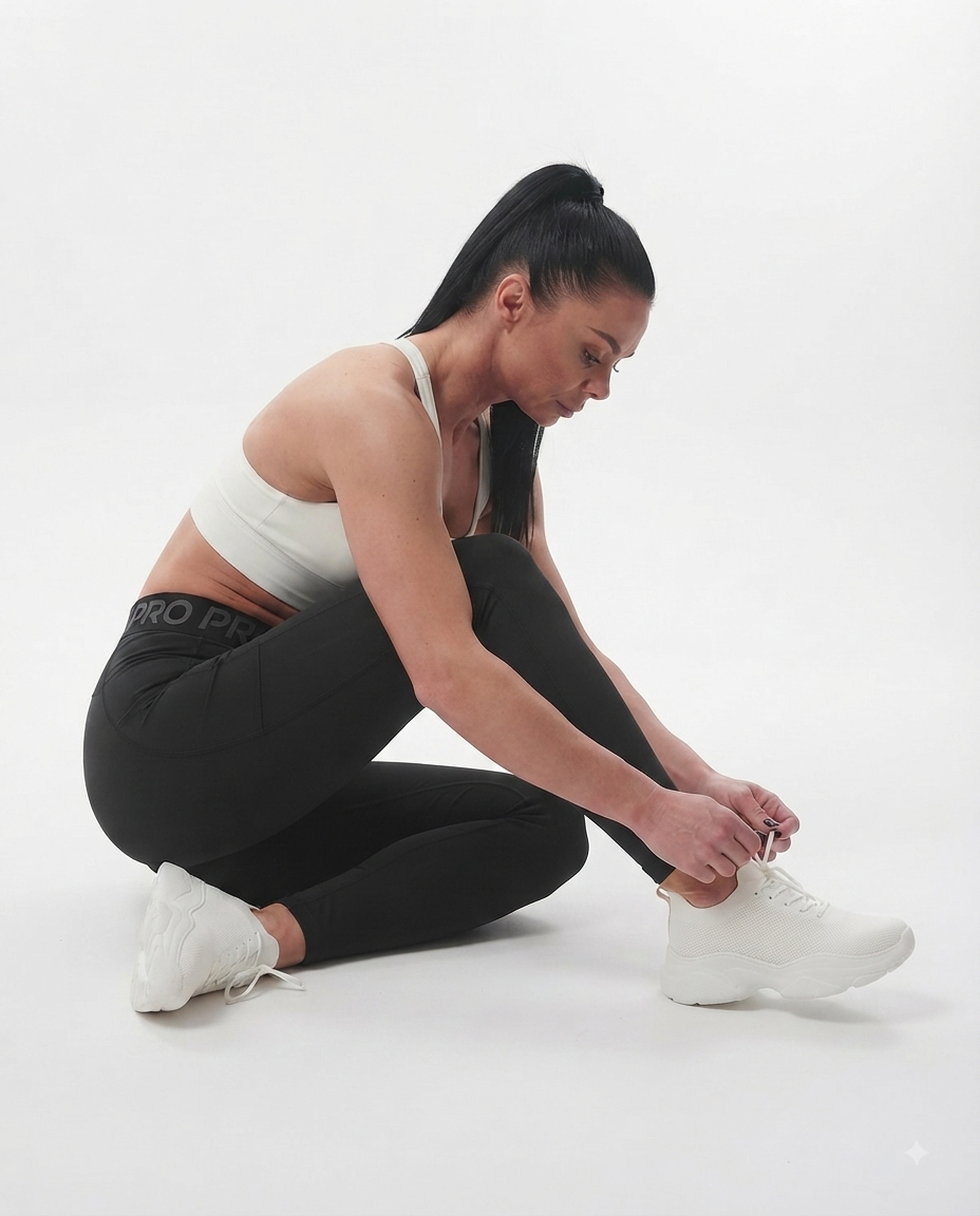 Legging de sport taille haute pour femme avec inscription à la taille, effet push-up et poches latérales