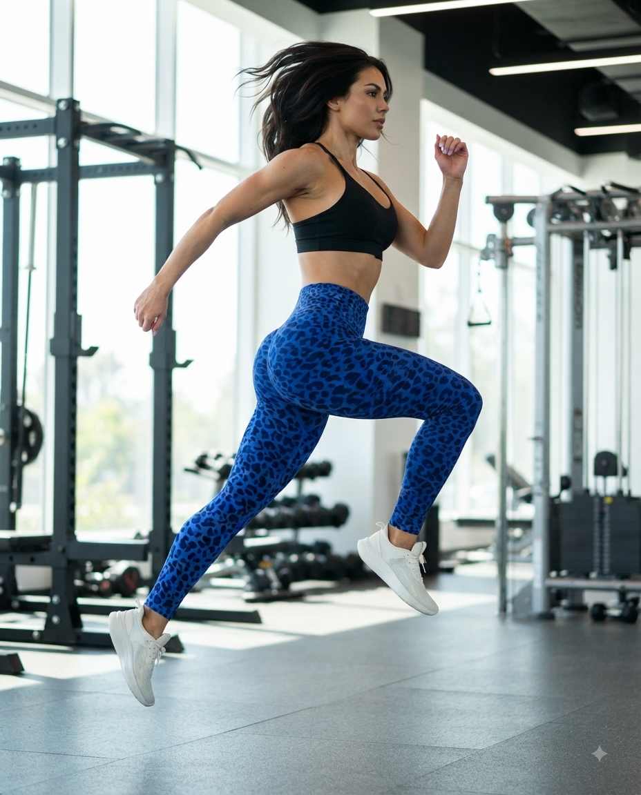 Leggings  da palestra  con stampa leopardata, senza cuciture a vita alta, per donna