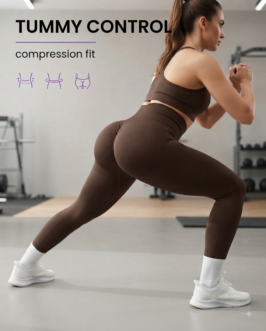 Leggings palestra da donna, senza cuciture, a vita alta, effetto glutei a pesca