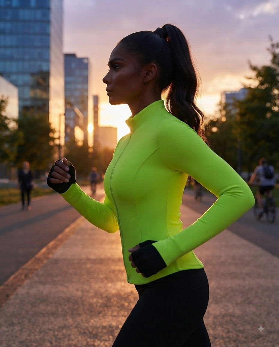 Veste de Sport Vert Néon Zippée | Blouson Fitness Fluorescent Femme