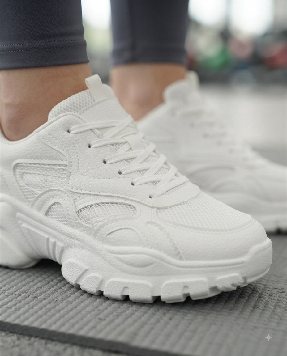 Damen-Sneaker, weiß, bequem, sportlich, für Fitnessstudio, Laufen, Fitness, hohe, rutschfeste Sohle