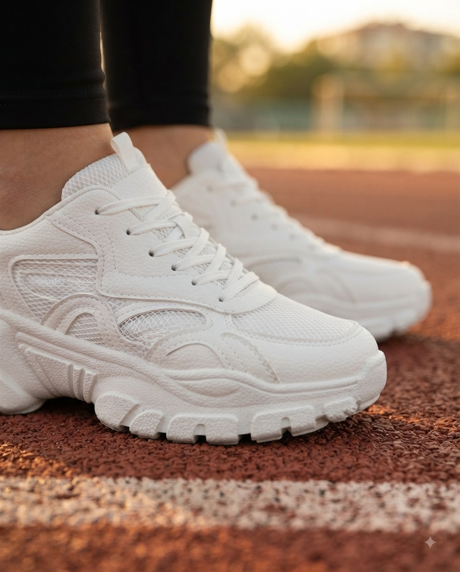 Damen-Sneaker, weiß, bequem, sportlich, für Fitnessstudio, Laufen, Fitness, hohe, rutschfeste Sohle