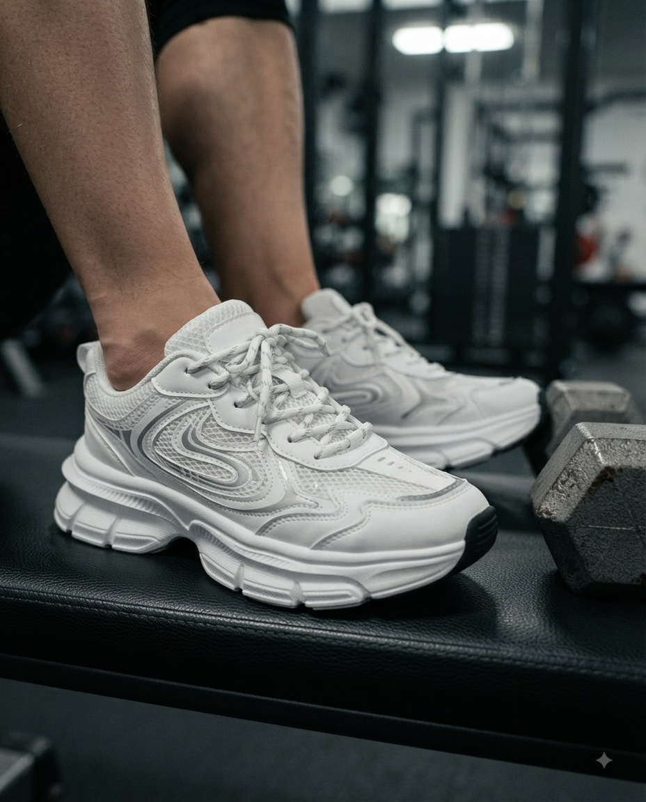 Baskets Femme Maille Blanc Gris Chaussures de Sport Gym Running Confortables Semelle Haute Respirantes