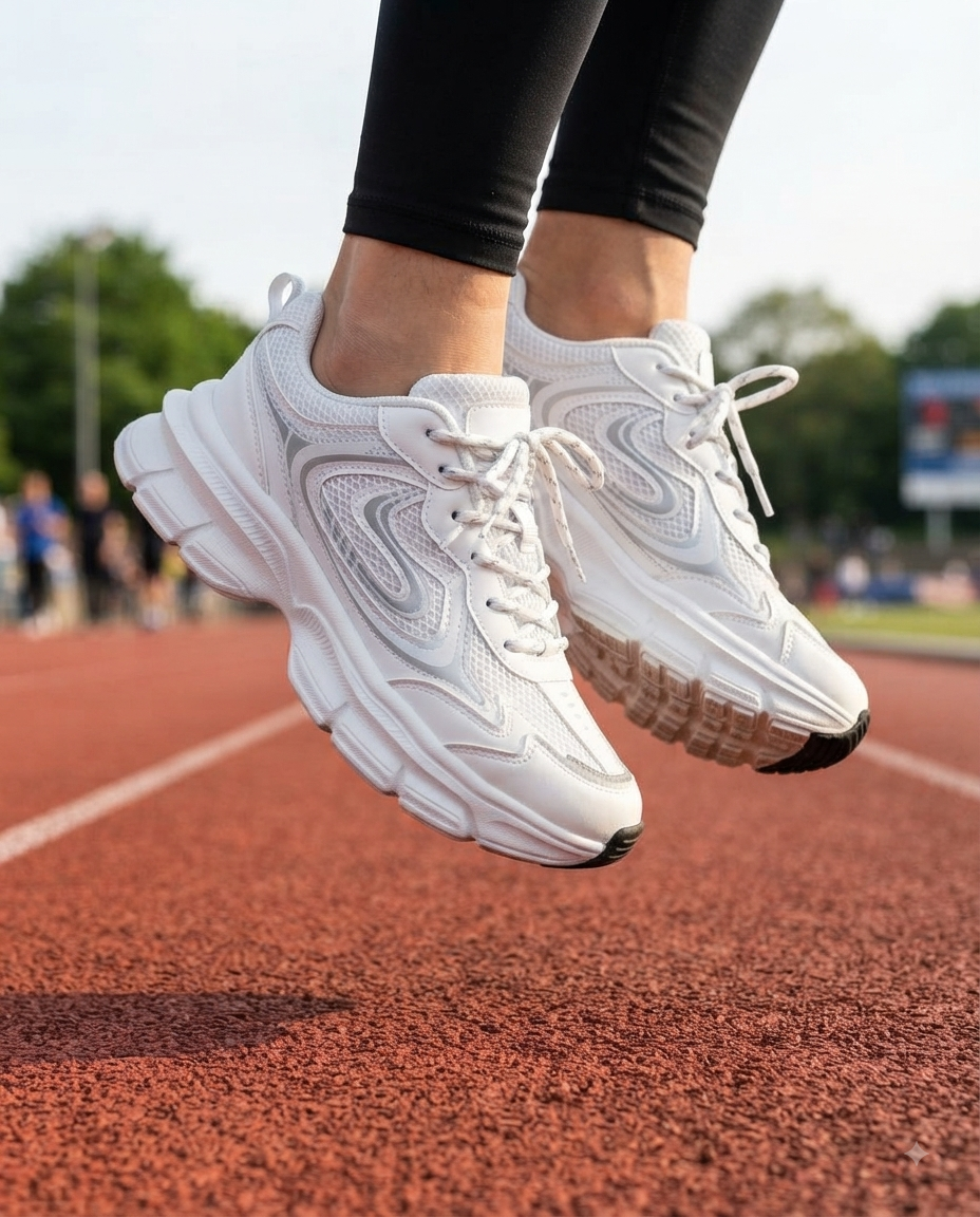 Baskets Femme Maille Blanc Gris Chaussures de Sport Gym Running Confortables Semelle Haute Respirantes