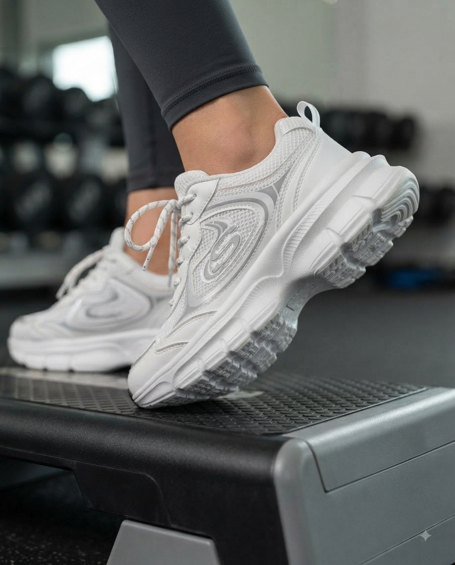 Baskets Femme Maille Blanc Gris Chaussures de Sport Gym Running Confortables Semelle Haute Respirantes