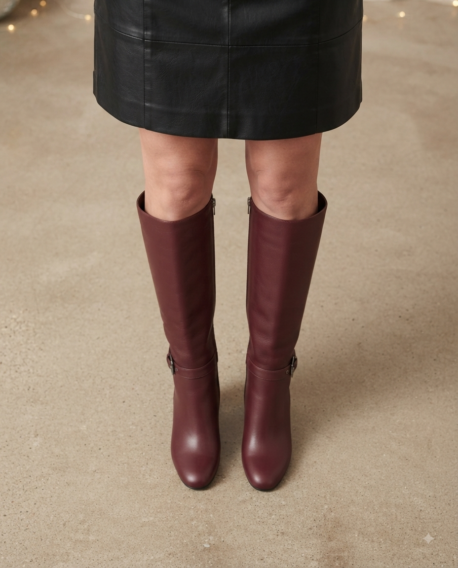 Kniehohe Stiefel mit Blockabsatz und Schnallenriemen