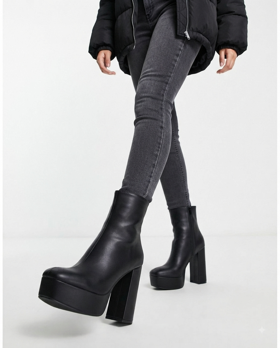 Damen Stiefeletten mit Blockabsatz und Plateau