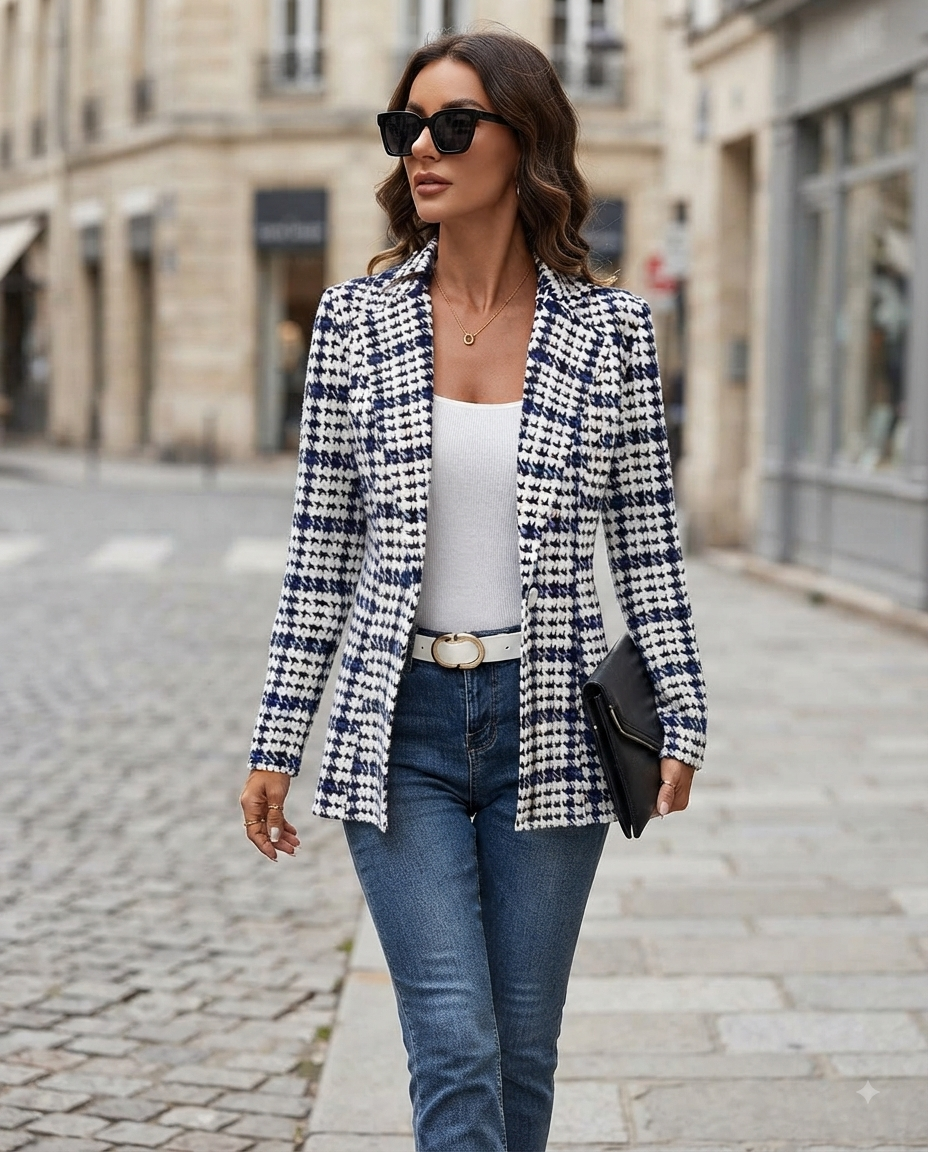 Eleganter Damenblazer im Karomuster 2026 – Schicke Herbst-Winter-Jacke