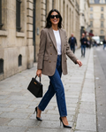 Zweireihiger Fischgrät-Tweed-Blazer – Elegante Herbstjacke mit Goldknöpfen