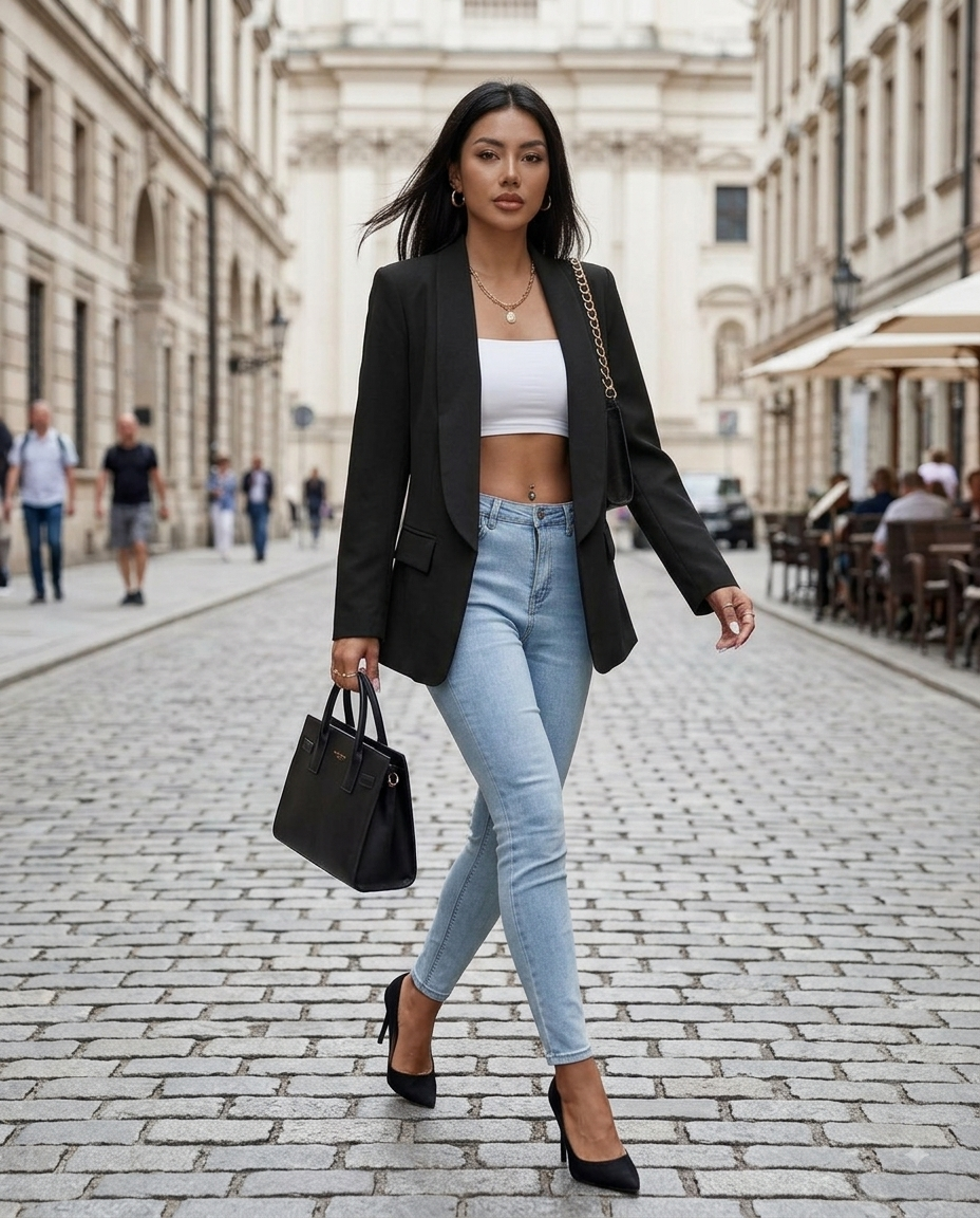 Blazer Elegante con Collo a Scialle – Giacca Donna Fluida Senza Bottoni