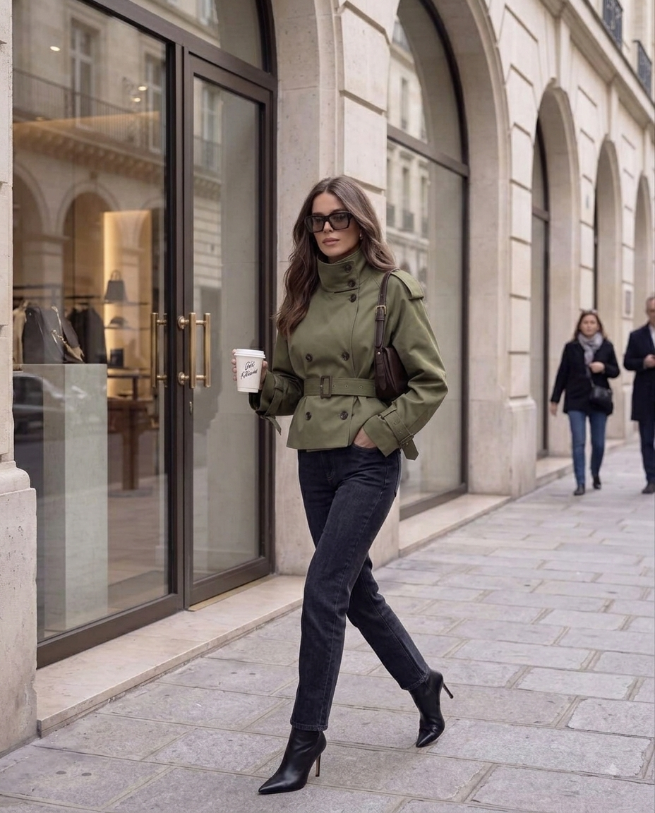 Kurzer Trenchcoat mit Stehkragen und Gürtel – Wasserdichte Herbstjacke im Casual-Chic-Stil