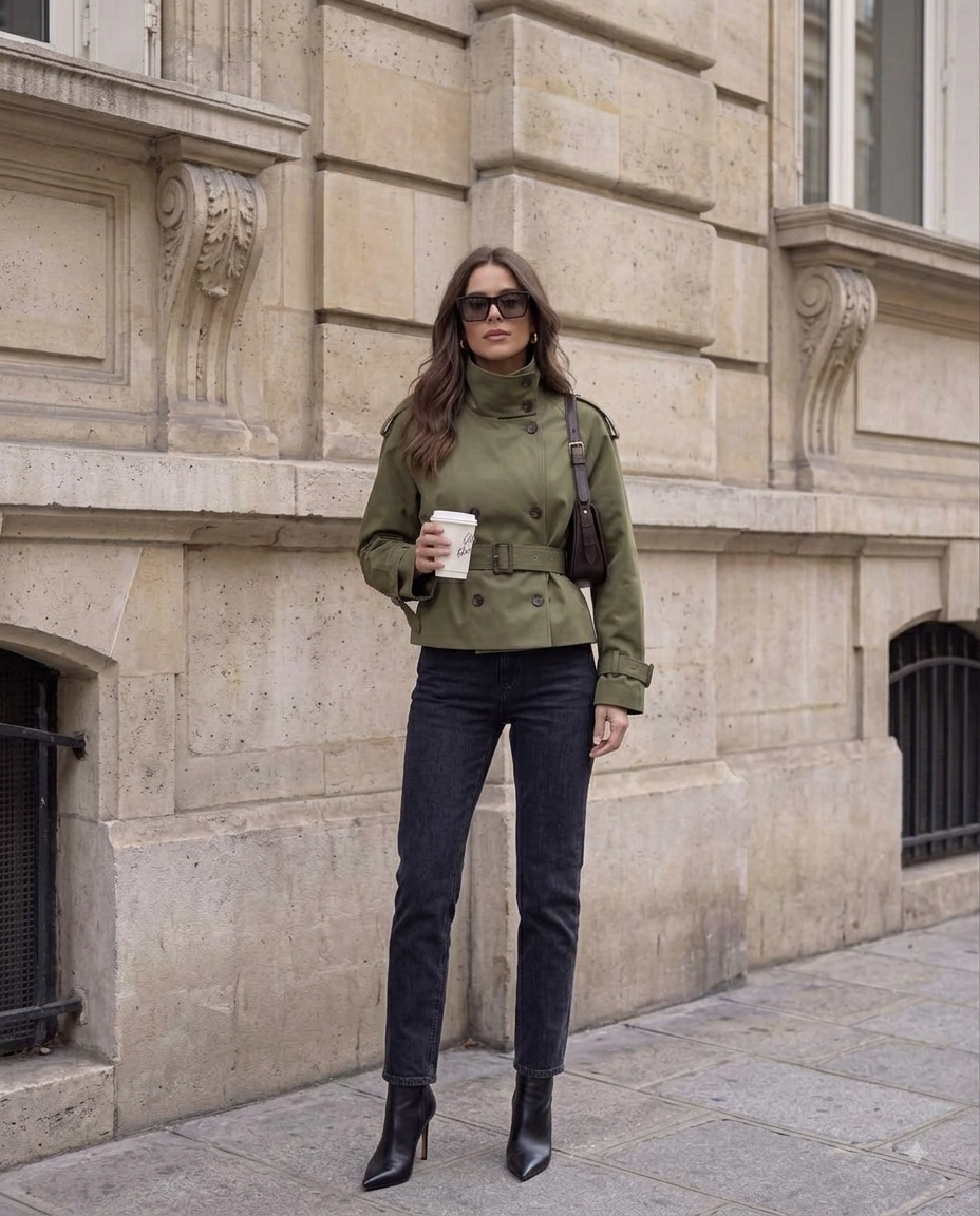 Kurzer Trenchcoat mit Stehkragen und Gürtel – Wasserdichte Herbstjacke im Casual-Chic-Stil